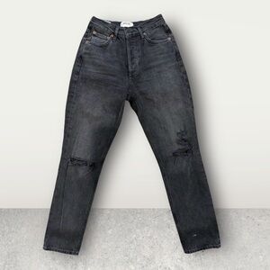 AGOLDE Jeans size 23 90s Pinch Waist Black Distressed Ripped Knee High Rise